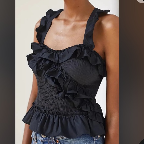 Maeve Tops - Anthropologie Maeve Black Smocked Ruffle Tank Medium